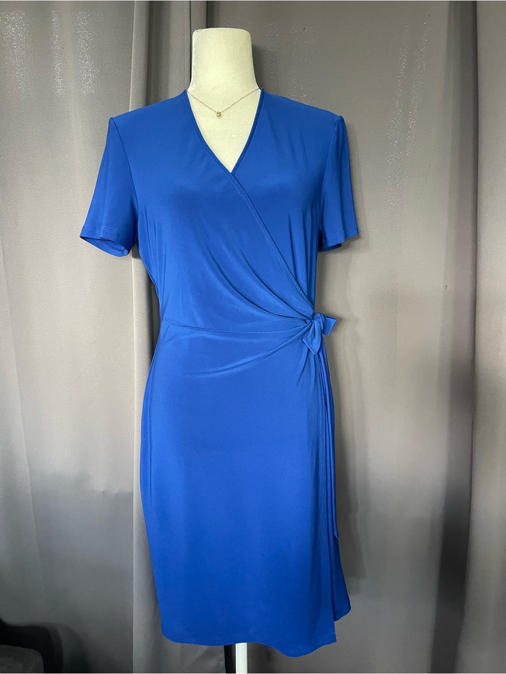 Anne Klein Cobalt Blue Wrap Dress with Side Knot